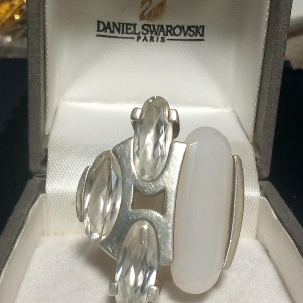 Daniel Swarovski White Jade White Topaz Ring 925 Paris